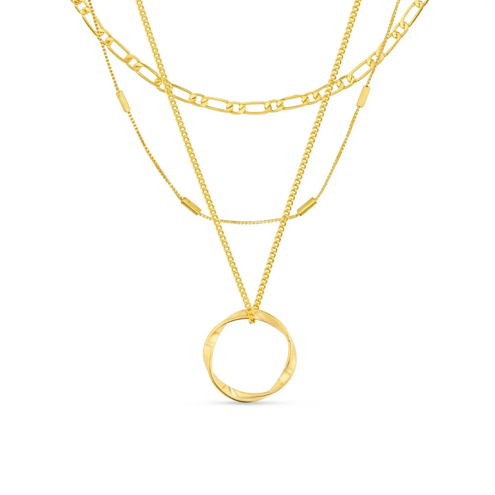 Colar de três camadas com círculo aberto | Ouro