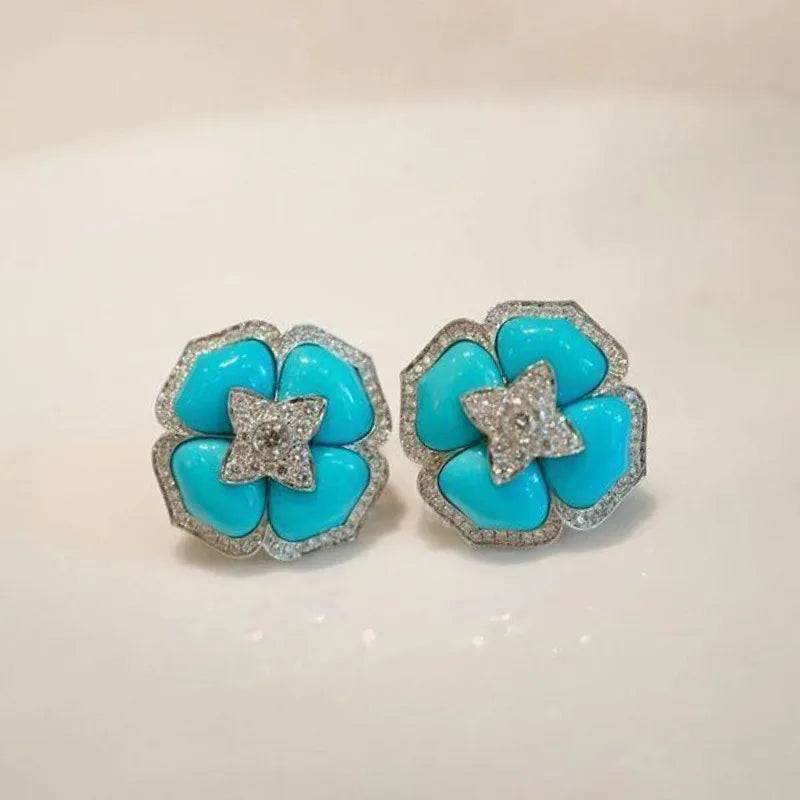 Brincos de Flor Azul Prata Sofisticados