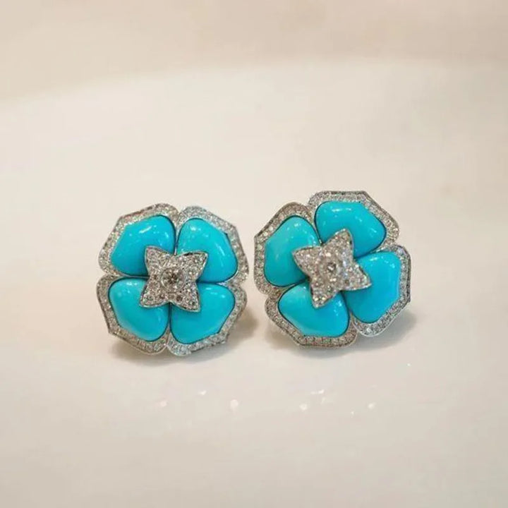 Brincos de Flor Azul Prata Sofisticados