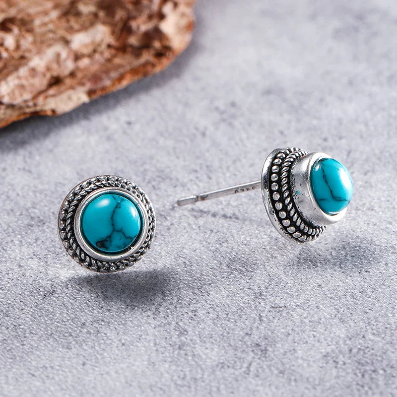 Brincos de Estudo de Imitação de Turquesa Vintage Boêmio