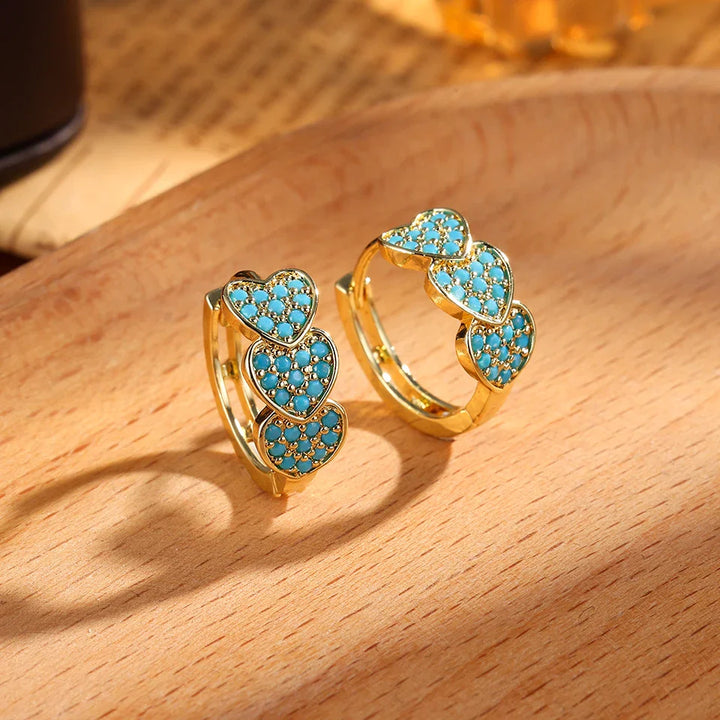 Brincos de Argola com Flor em Azul Turquesa Chic