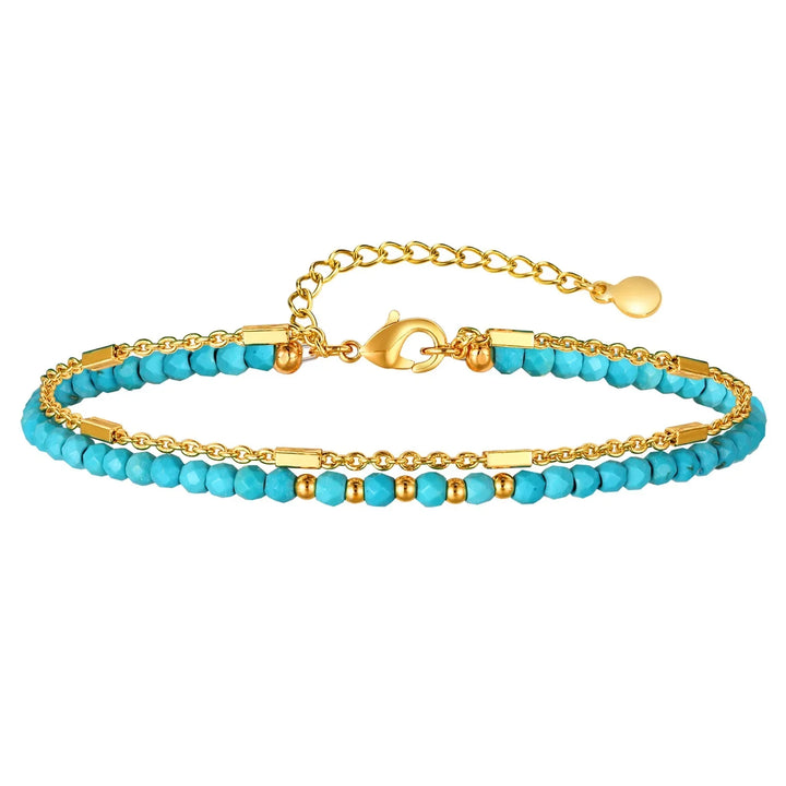 Pulseira Dupla de Corrente Dourada Atemporal com Turquesa