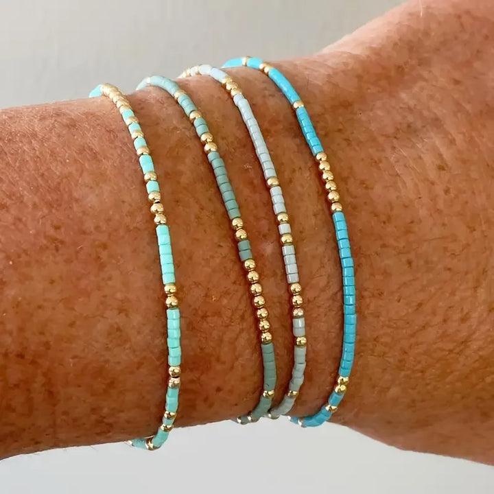 Conjunto de Pulseiras de Contas Turquesa Boêmia Chic