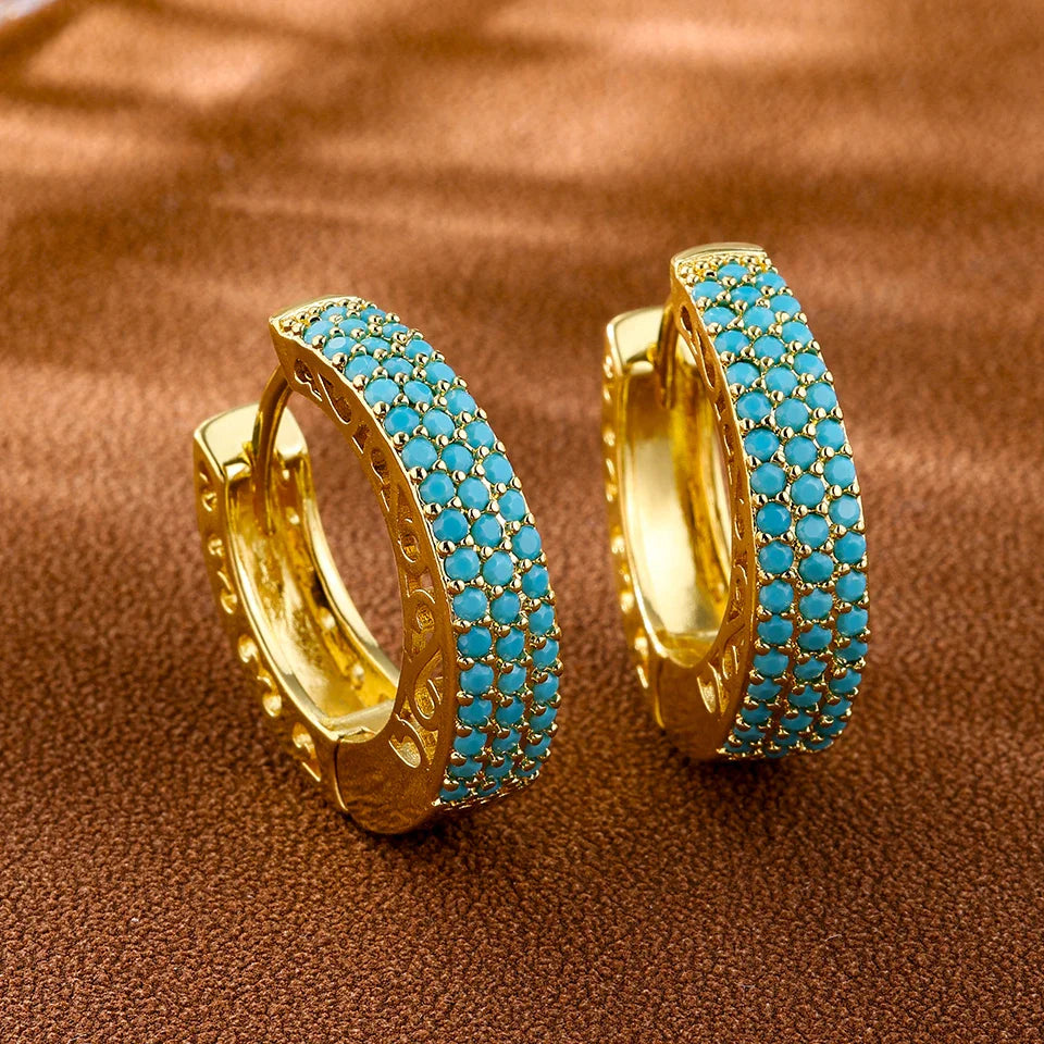 Brincos de Argola com Flor em Azul Turquesa Chic