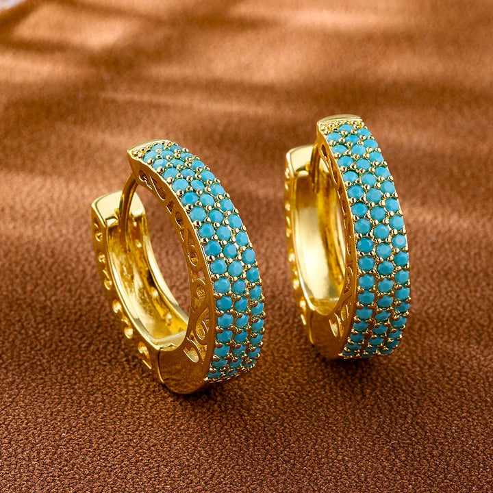 Brincos de Argola com Flor em Azul Turquesa Chic