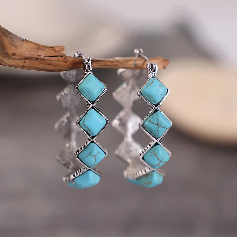 Brincos Hoop em Forma de U Vintage Turquesa