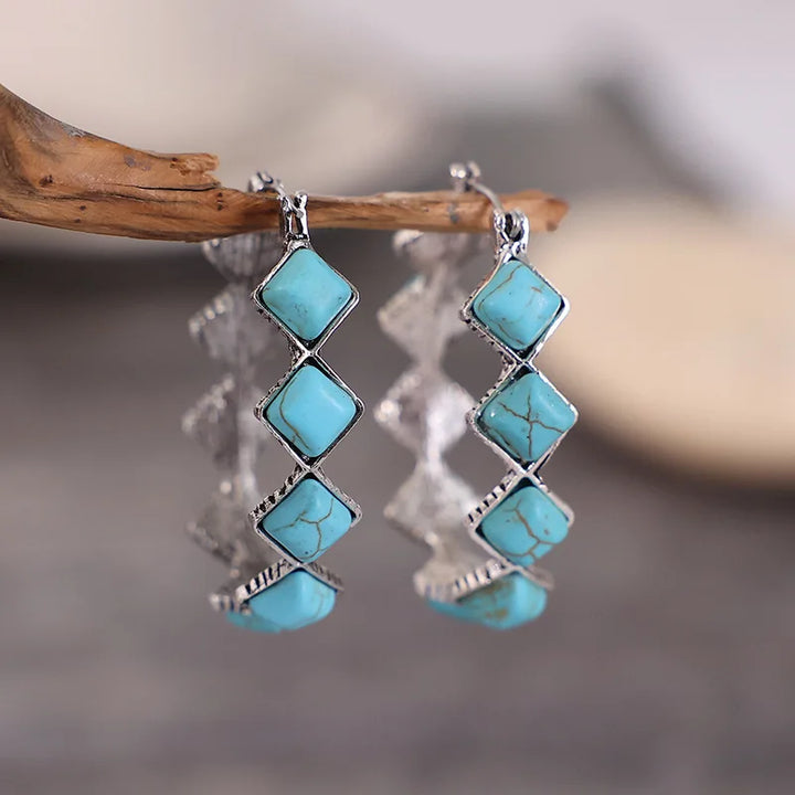 Brincos Hoop em Forma de U Vintage Turquesa