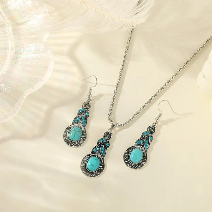Conjunto de Joias Vintage com Pedras Turquesa