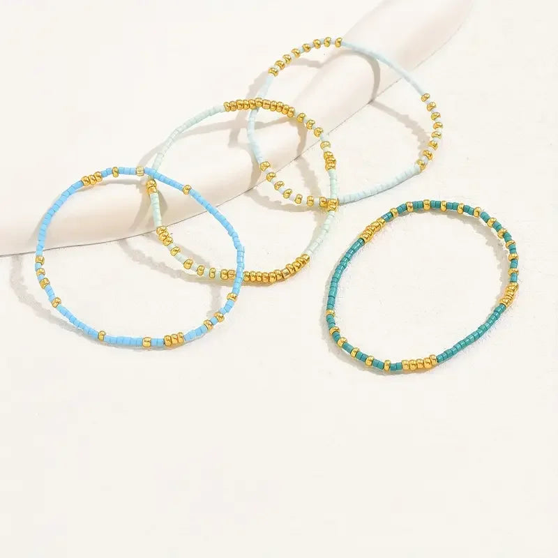 Conjunto de Pulseiras de Contas Turquesa Boêmia Chic
