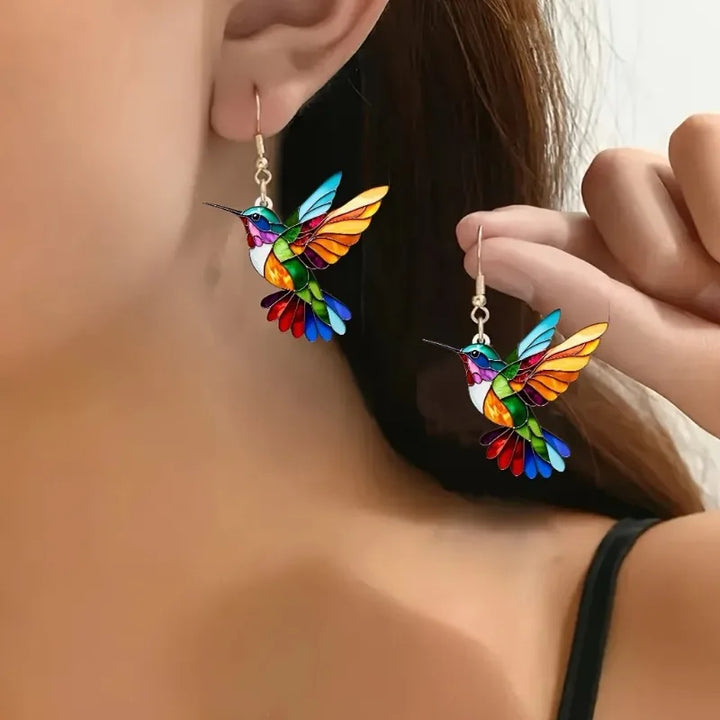 Brincos Pendentes de Beija-flor em Acrílico