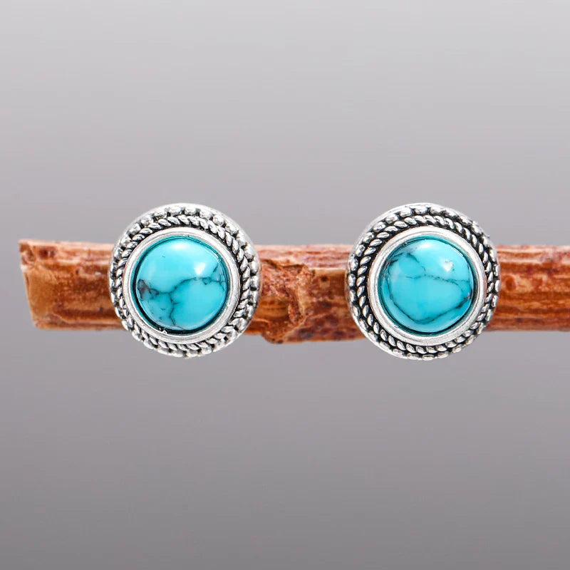 Brincos de Estudo de Imitação de Turquesa Vintage Boêmio