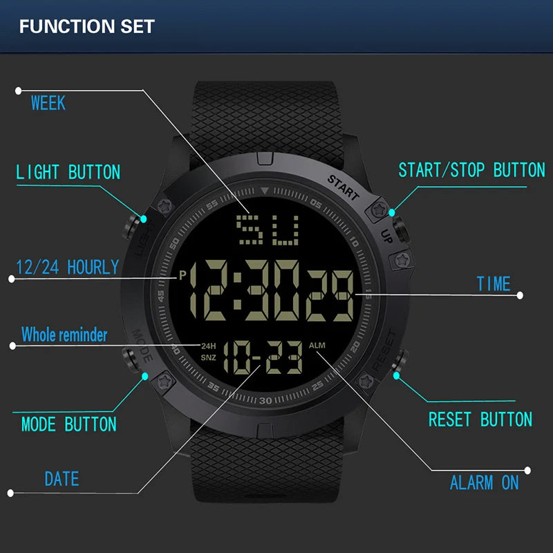 Relógio Esportivo Militar Digital LED Resistente