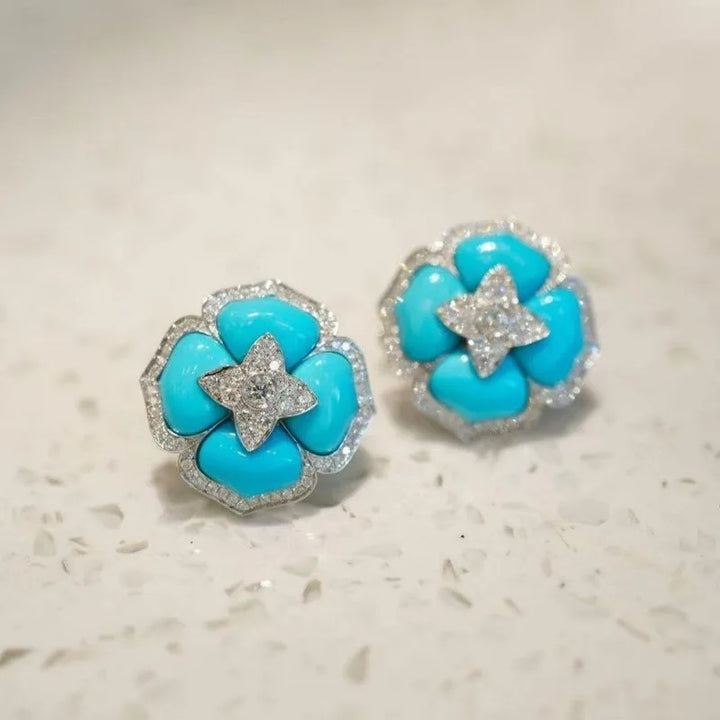 Brincos de Flor Azul Prata Sofisticados