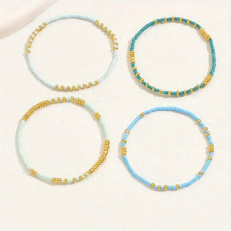 Conjunto de Pulseiras de Contas Turquesa Boêmia Chic