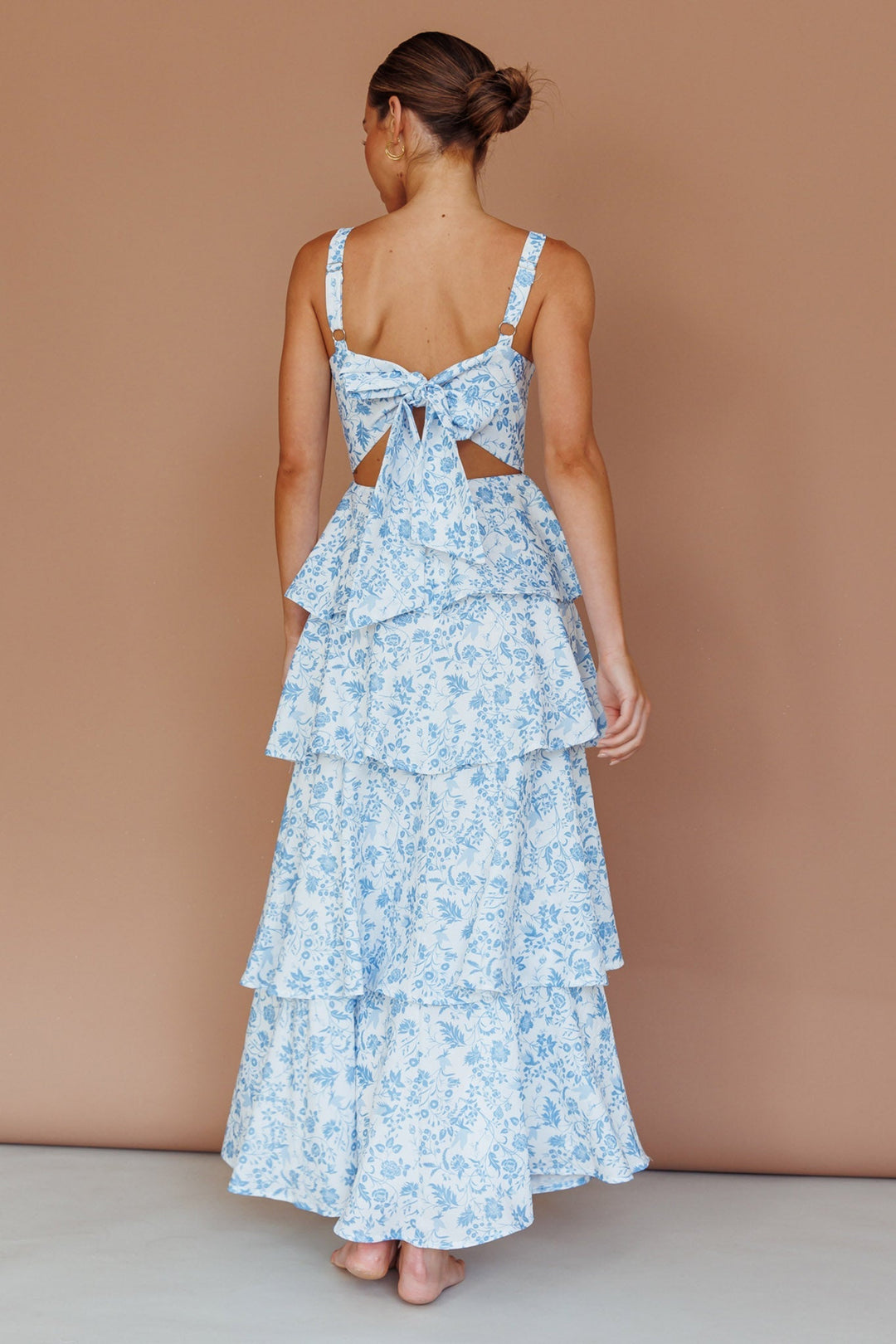 Vestido Midi Com Babados Provence Bloom Florido Azul
