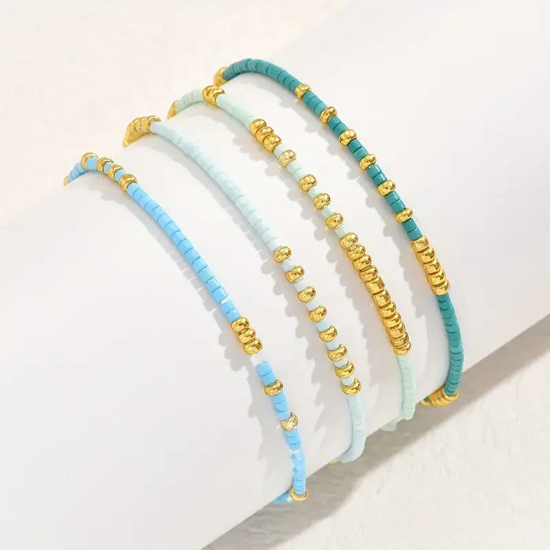 Conjunto de Pulseiras de Contas Turquesa Boêmia Chic