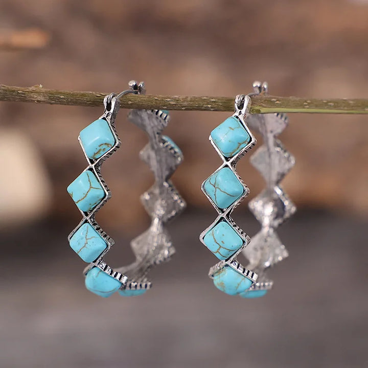 Brincos Hoop em Forma de U Vintage Turquesa