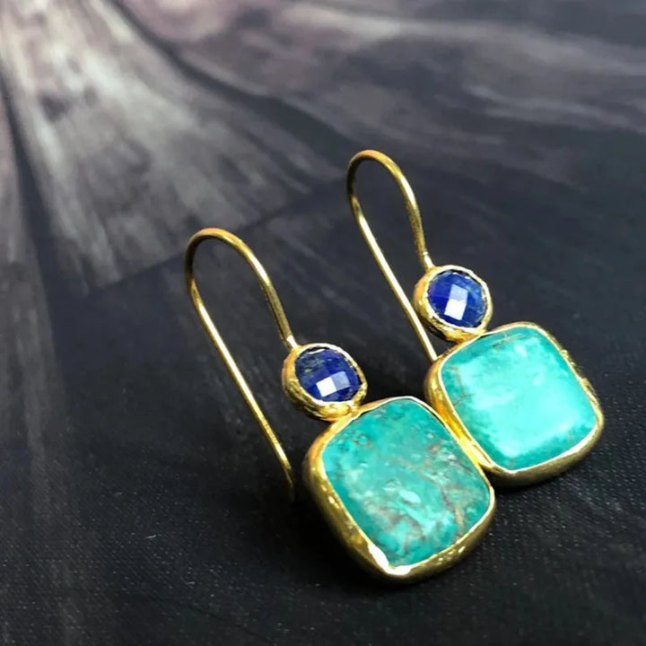 Brincos de Turquesa Inlay Quadrados e Elegantes