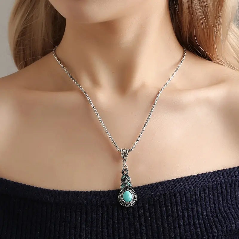 Conjunto de Joias Vintage com Pedras Turquesa