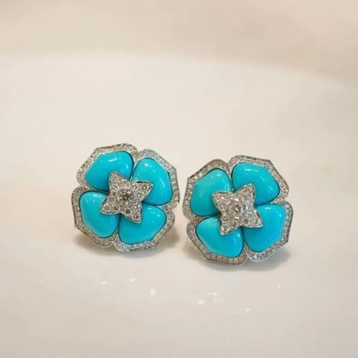 Brincos de Flor Azul Prata Sofisticados
