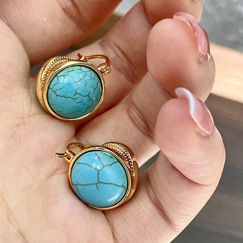 Brincos de Estudo Geométrico Turquesa Elegante Vintage