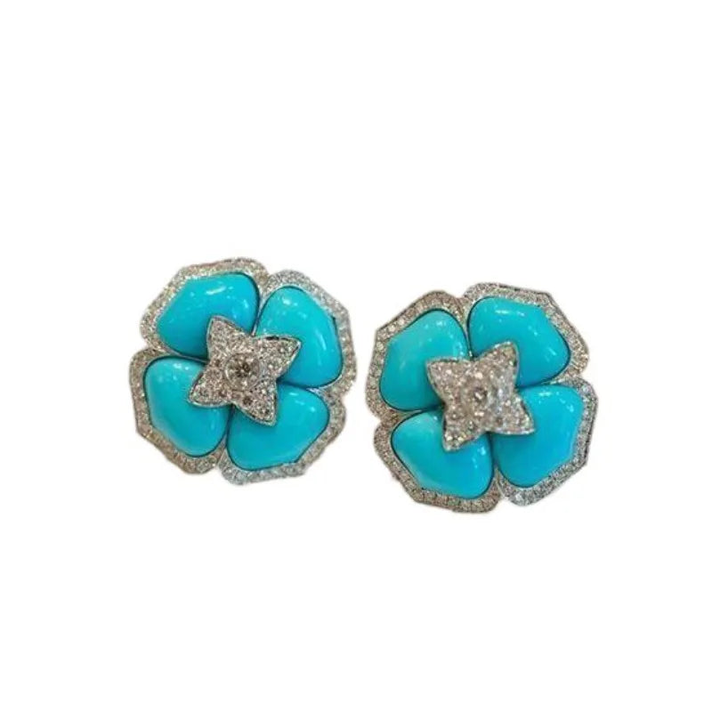 Brincos de Flor Azul Prata Sofisticados