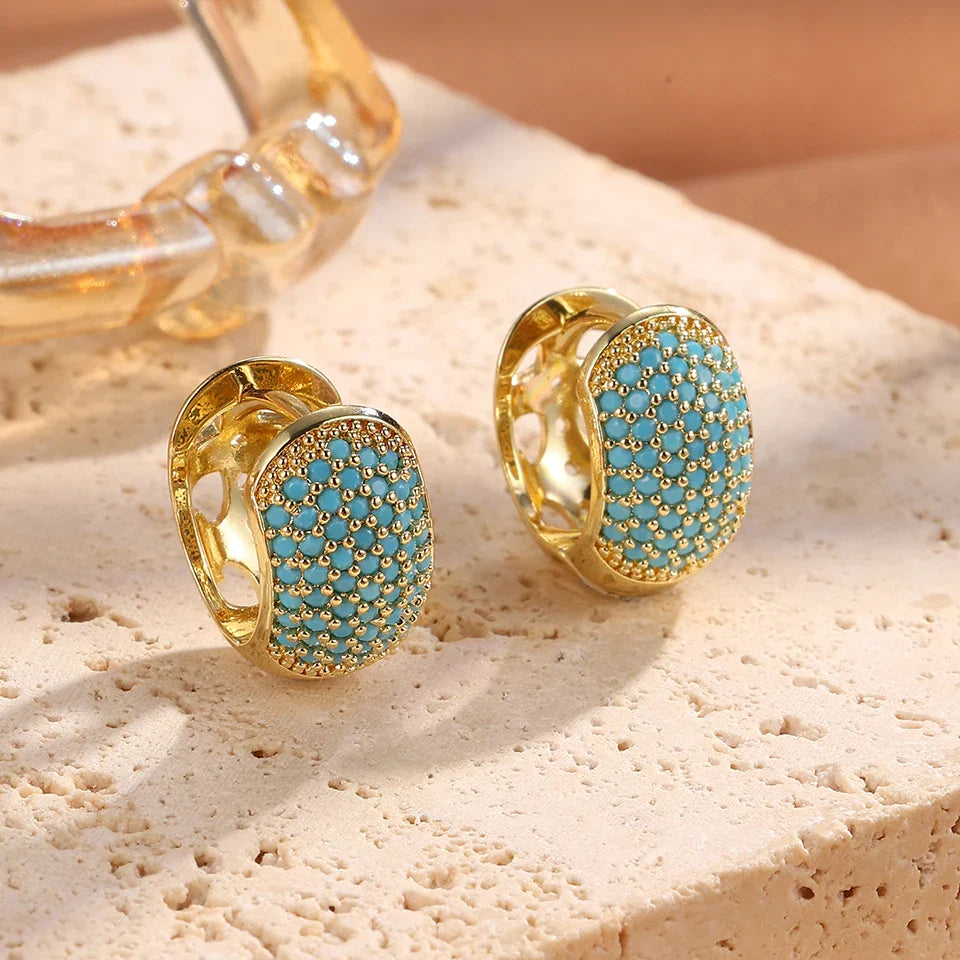 Brincos de Argola com Flor em Azul Turquesa Chic