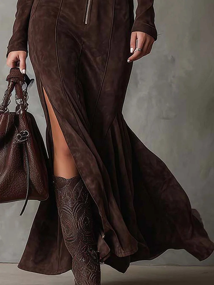 Helen | Vestido Maxi Vintage Marrom com Cinto