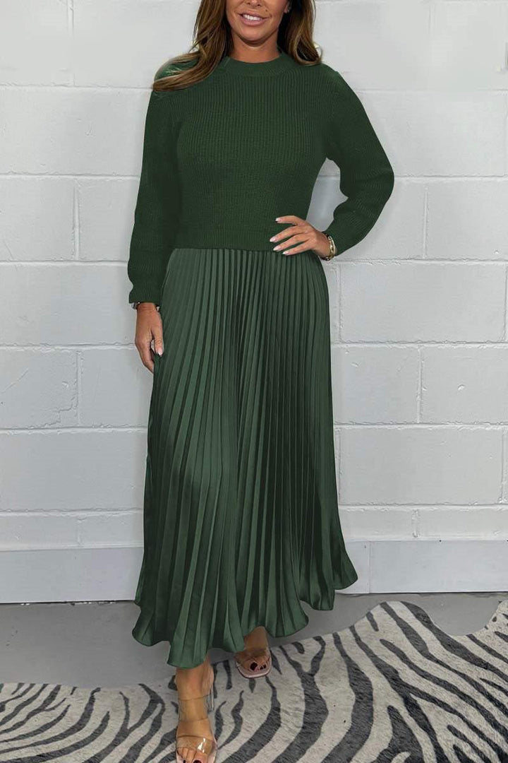 Claudia - Vestido maxi com suéter e saia plissada
