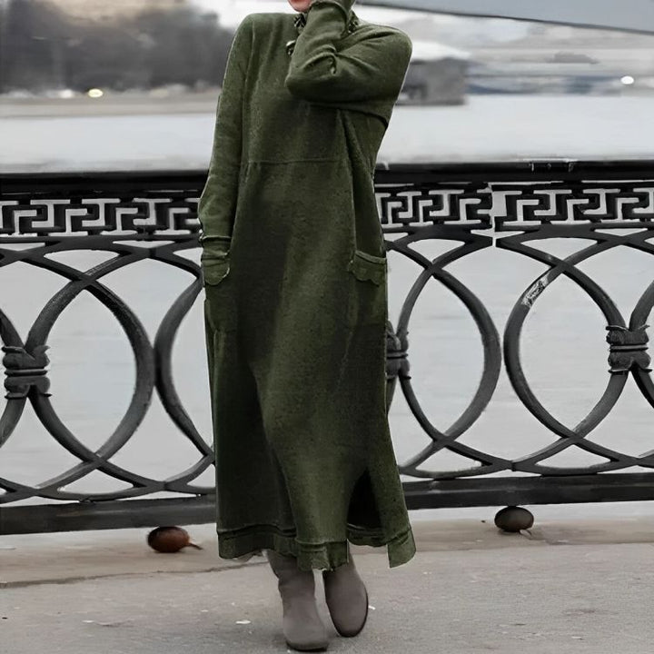 Vestido Maxi Tricot Mara – Vestido de Inverno Oversized com Manga Longa e Confortável