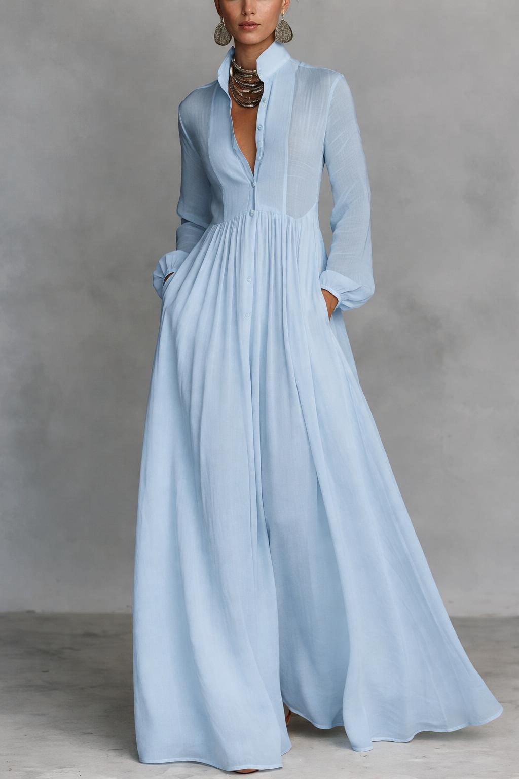 Serena | Vestido Maxi com Botões Frontais Fluidos