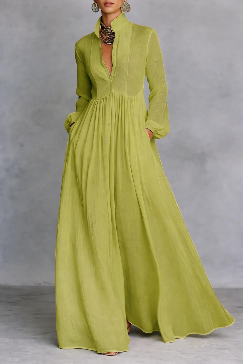 Serena | Vestido Maxi com Botões Frontais Fluídos