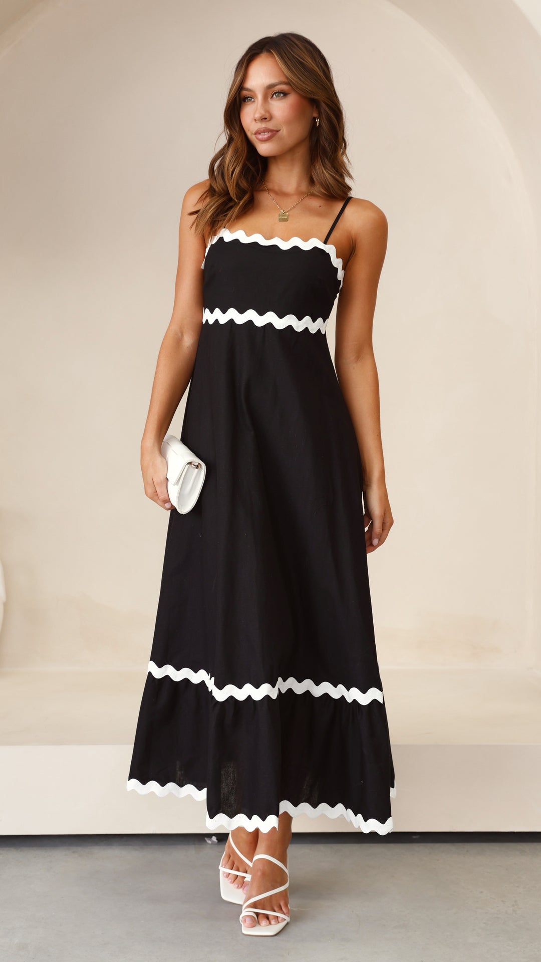 Vestido Midi Brodey - Preto / Branco