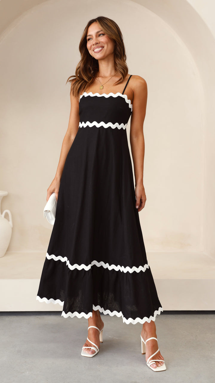 Vestido Midi Brodey - Preto / Branco