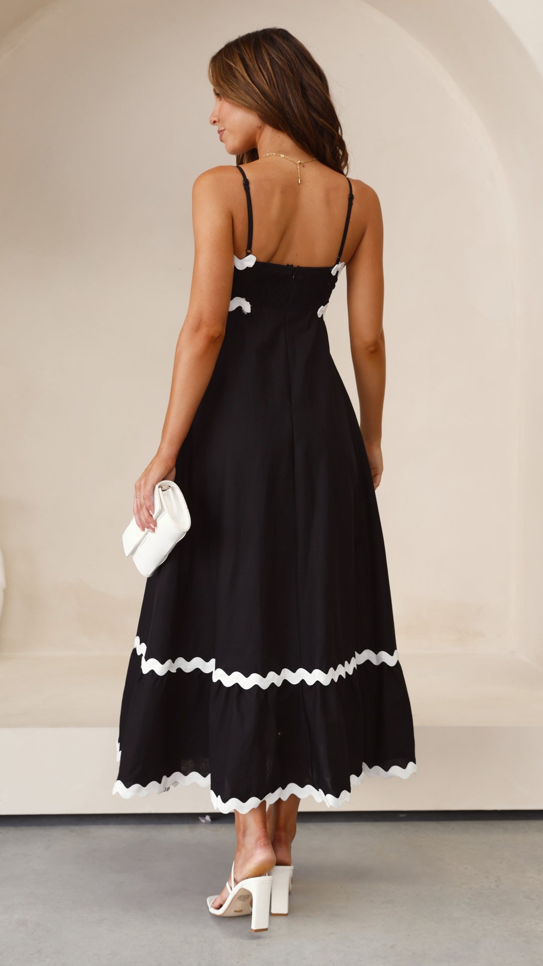 Vestido Midi Brodey - Preto / Branco