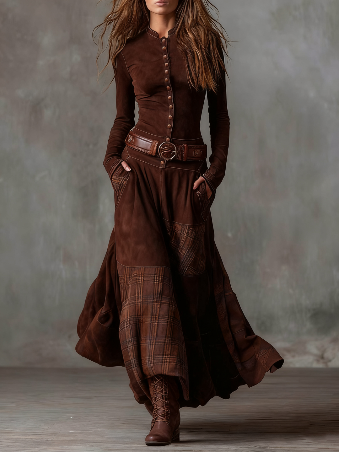 Annalise | Vestido Maxi Xadrez com Botões