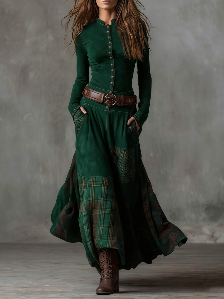 Annalise | Vestido Maxi Xadrez com Botões