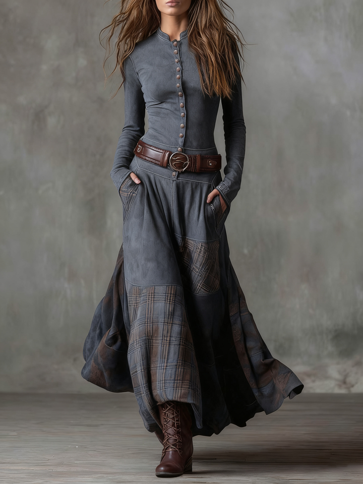 Annalise | Vestido Maxi Xadrez com Botões