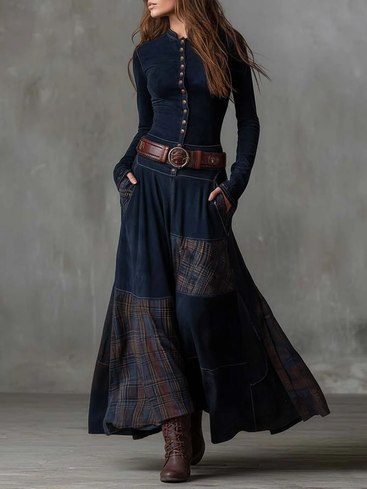 Annalise | Vestido Maxi Xadrez com Botões
