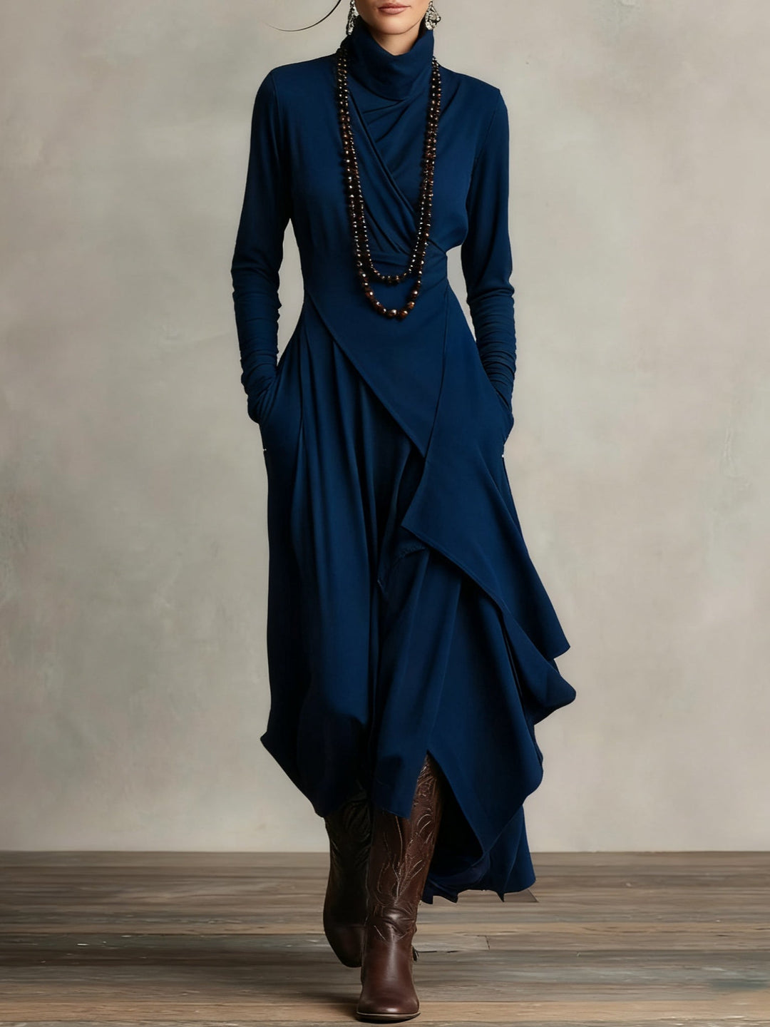 Vivienne | Vestido Maxi Assimétrico de Gola Alta