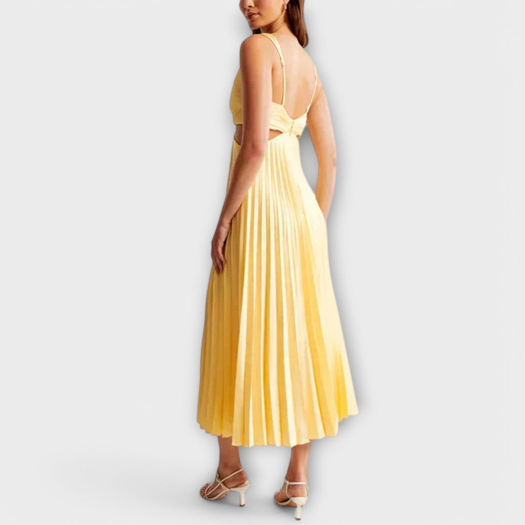 Vestido midi de noite elegante com pregas