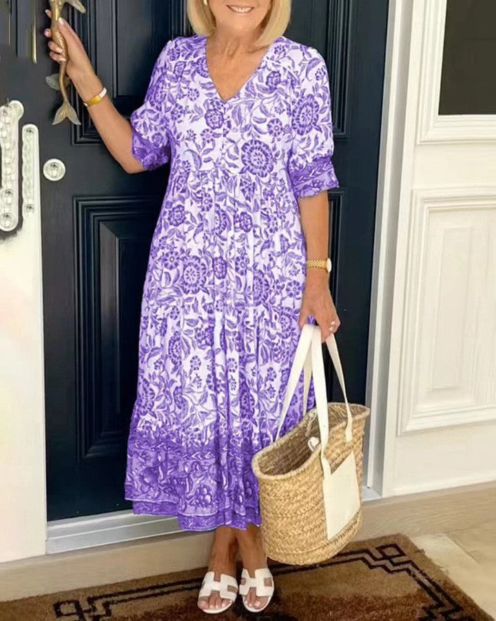Keisha | Vestido Floral com Decote V Elegante