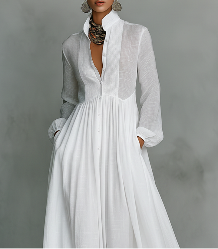 Serena | Vestido Maxi com Botões Frontais Fluídos