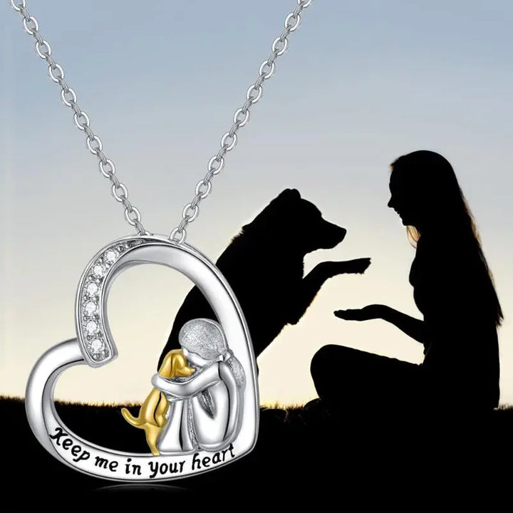 Colar de Prata Esterlina 925 – Design de Coração e Cão com Zircônia