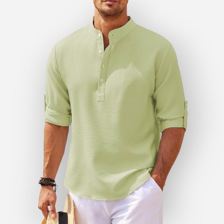LucaMoretti™ Camisa Masculina de Algodão-Linho