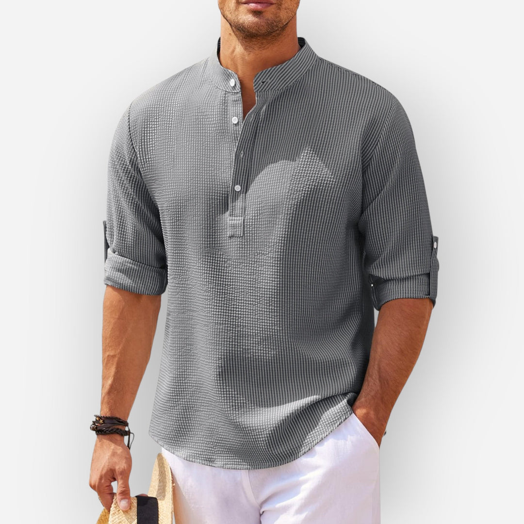 LucaMoretti™ Camisa Masculina de Algodão-Linho