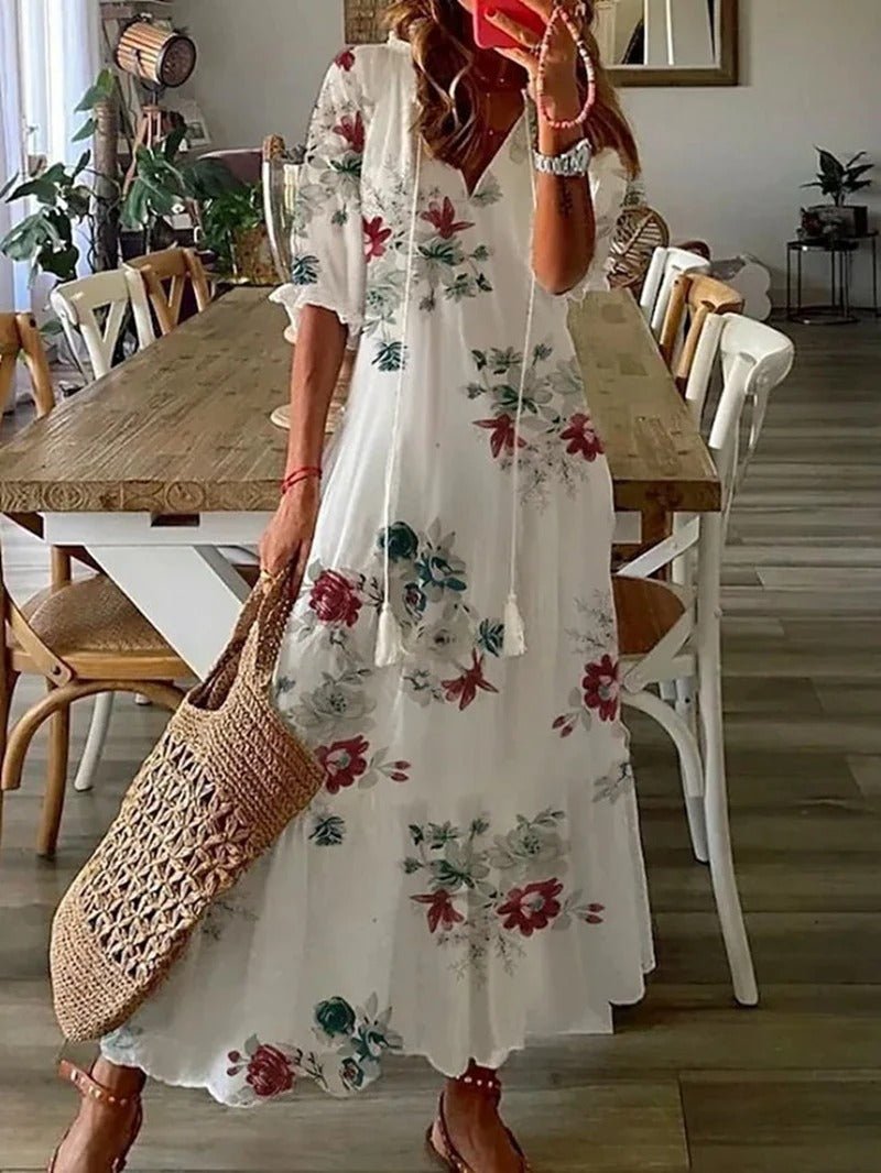 Lana - Vestido Maxi Boho que Valoriza a Silhueta