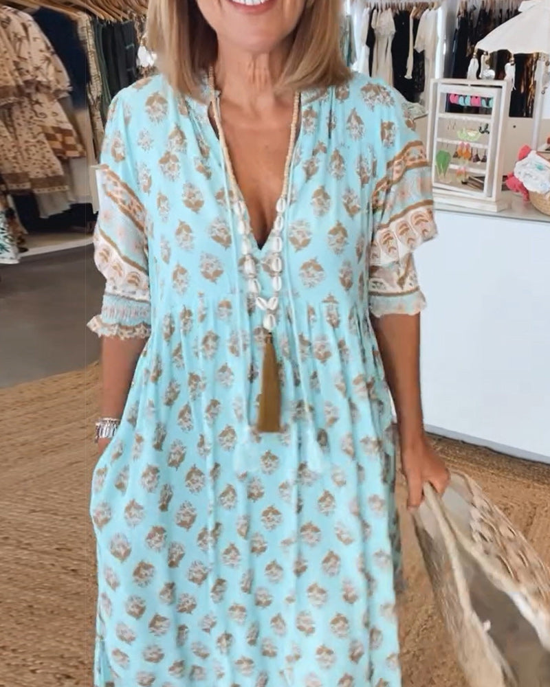 Peyton – Vestido Boêmio de Manga Longa com Lanternas