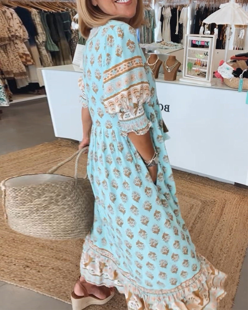 Peyton – Vestido Boêmio de Manga Longa com Lanternas